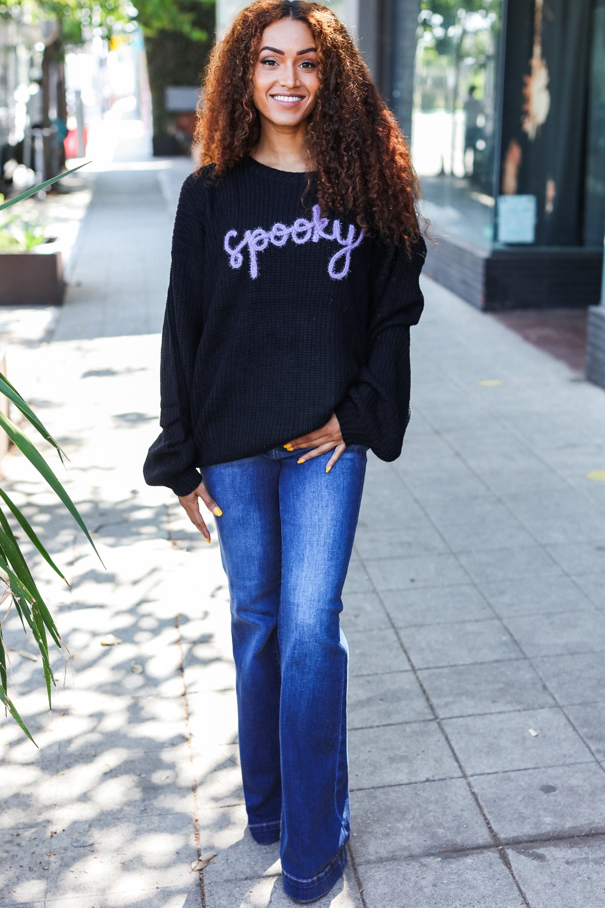 Get Your Spooky On Black Embroidered Chunky Sweater