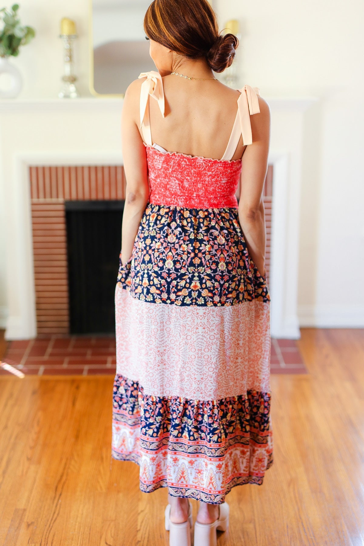 Vacay Vibes Orange Floral Smocked Tube Top Tiered Maxi Dress