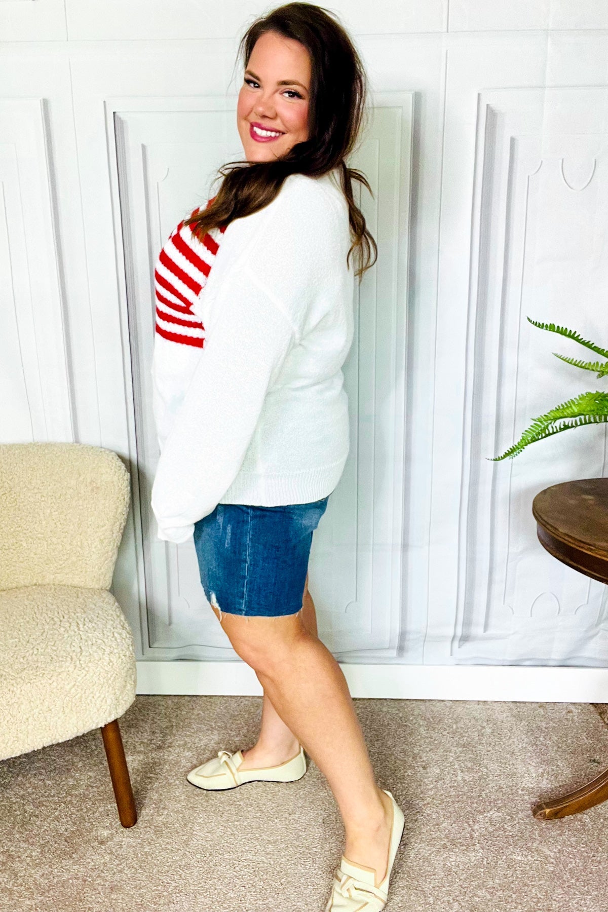 American Flag White Crochet Oversized Knit Sweater