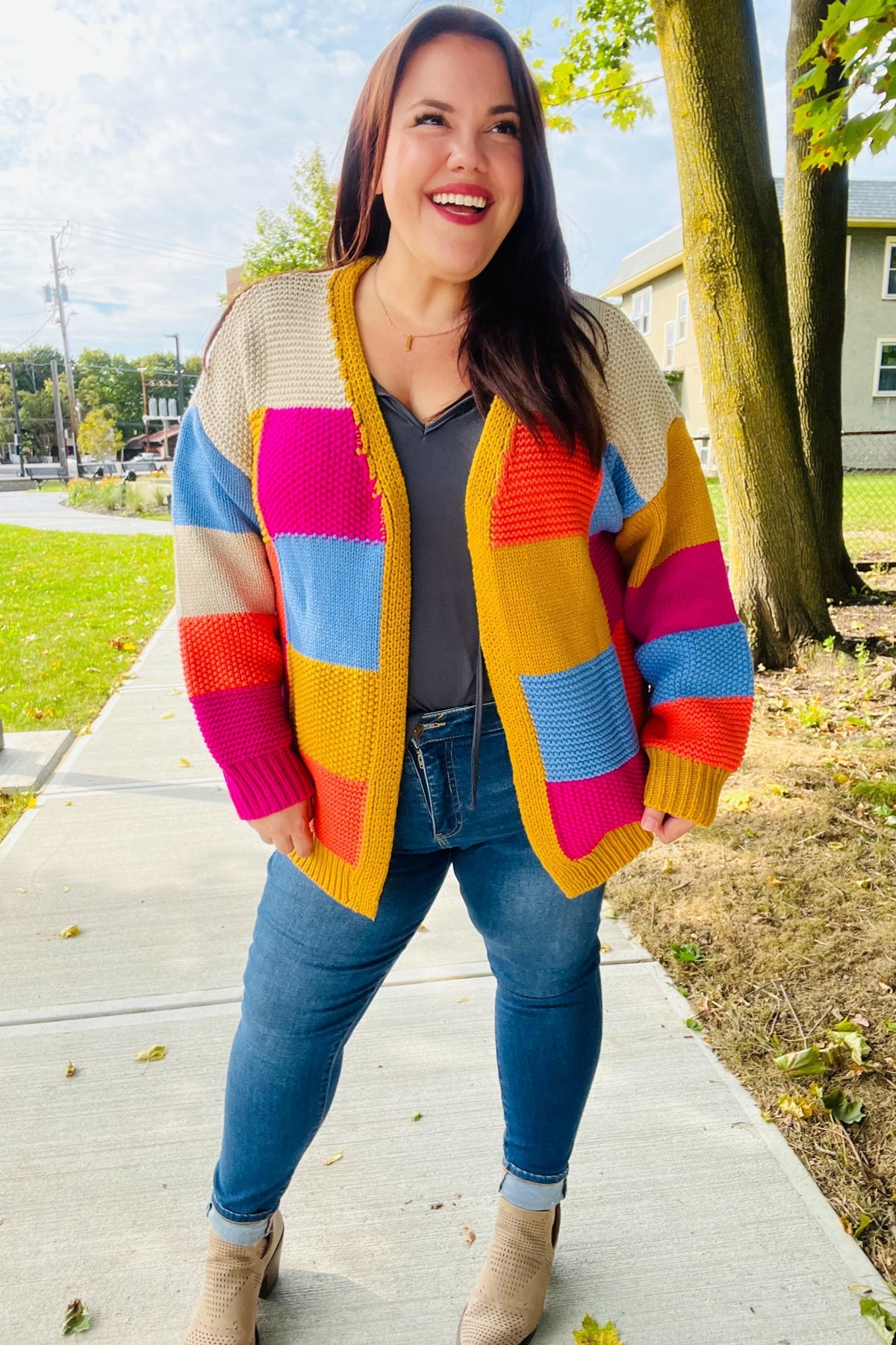 Spread Joy Multicolor Chunky Knit Color Block Patchwork Cardigan